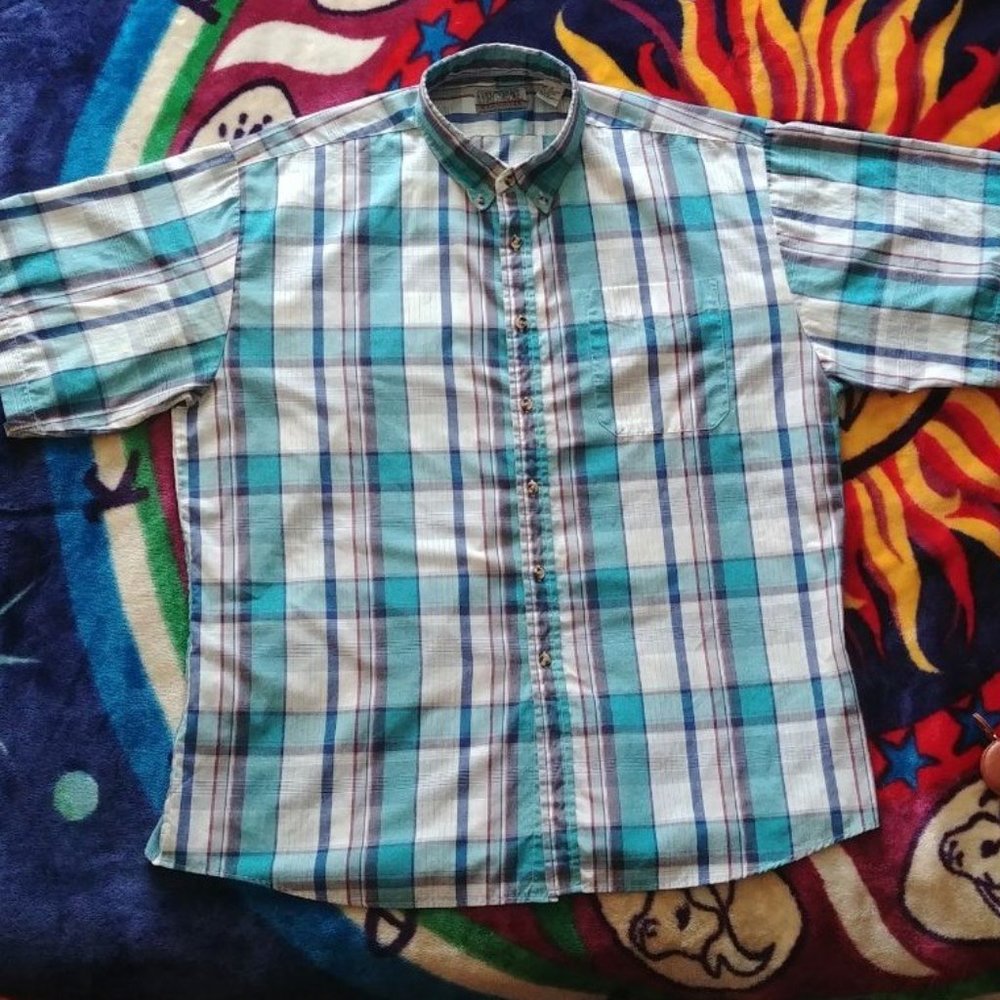 Knightsbridge XL Teal Plaid Short Sleeve Button